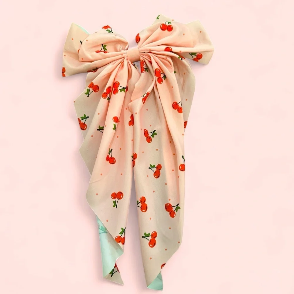 Cherry Print Oversized Bow Headband Hair Clip